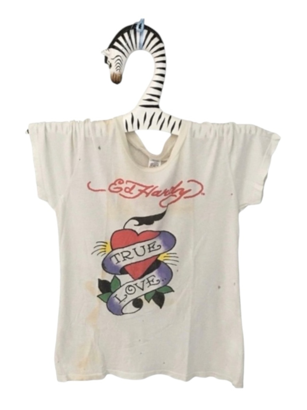 HTF: new Y2K Ed Hardy ❤︎︎ Iconic True Love Tattoo Tee ❤︎︎ Dirty White Grunge T - Picture 11 of 16